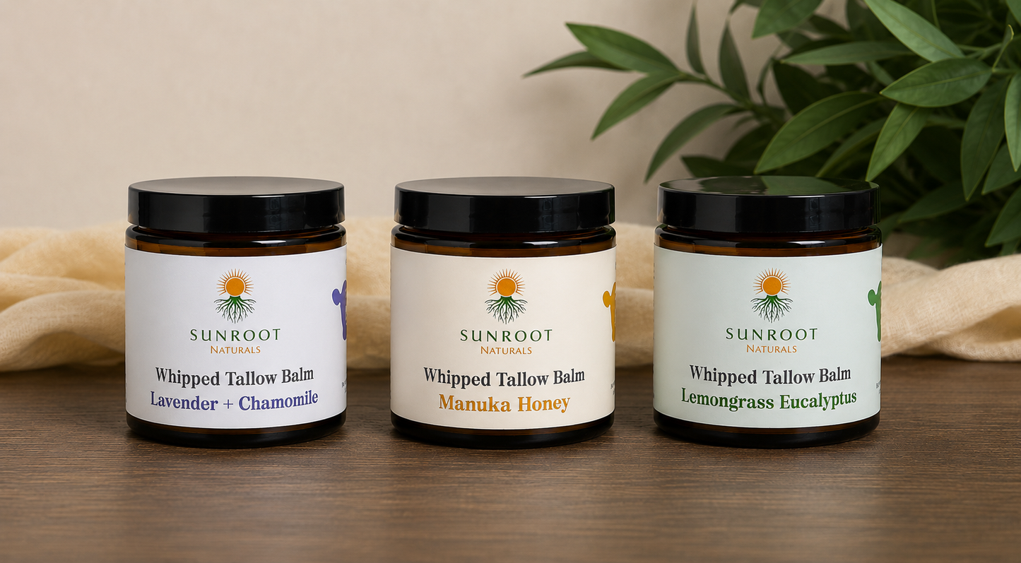 Sunroot Naturals Unscented Whipped Tallow Balm with Manuka Honey – Natural Face & Body Moisturizer (4 oz)