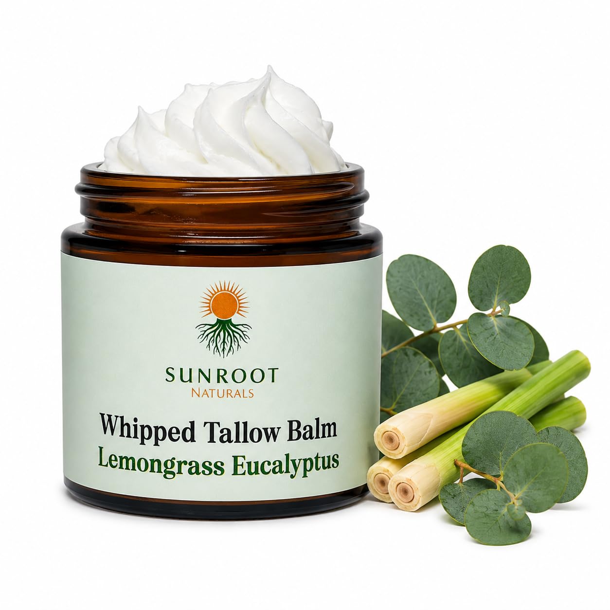 Whipped Tallow Balm – Lemongrass + Eucalyptus | Grass-Fed Natural Moisturizer for Face, Hands & Body | Deep Hydration Skin Balm