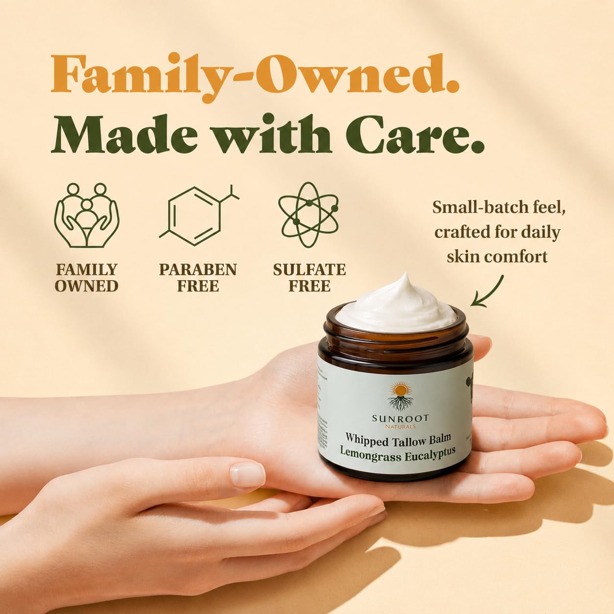 Whipped Tallow Balm – Lemongrass + Eucalyptus | Grass-Fed Natural Moisturizer for Face, Hands & Body | Deep Hydration Skin Balm