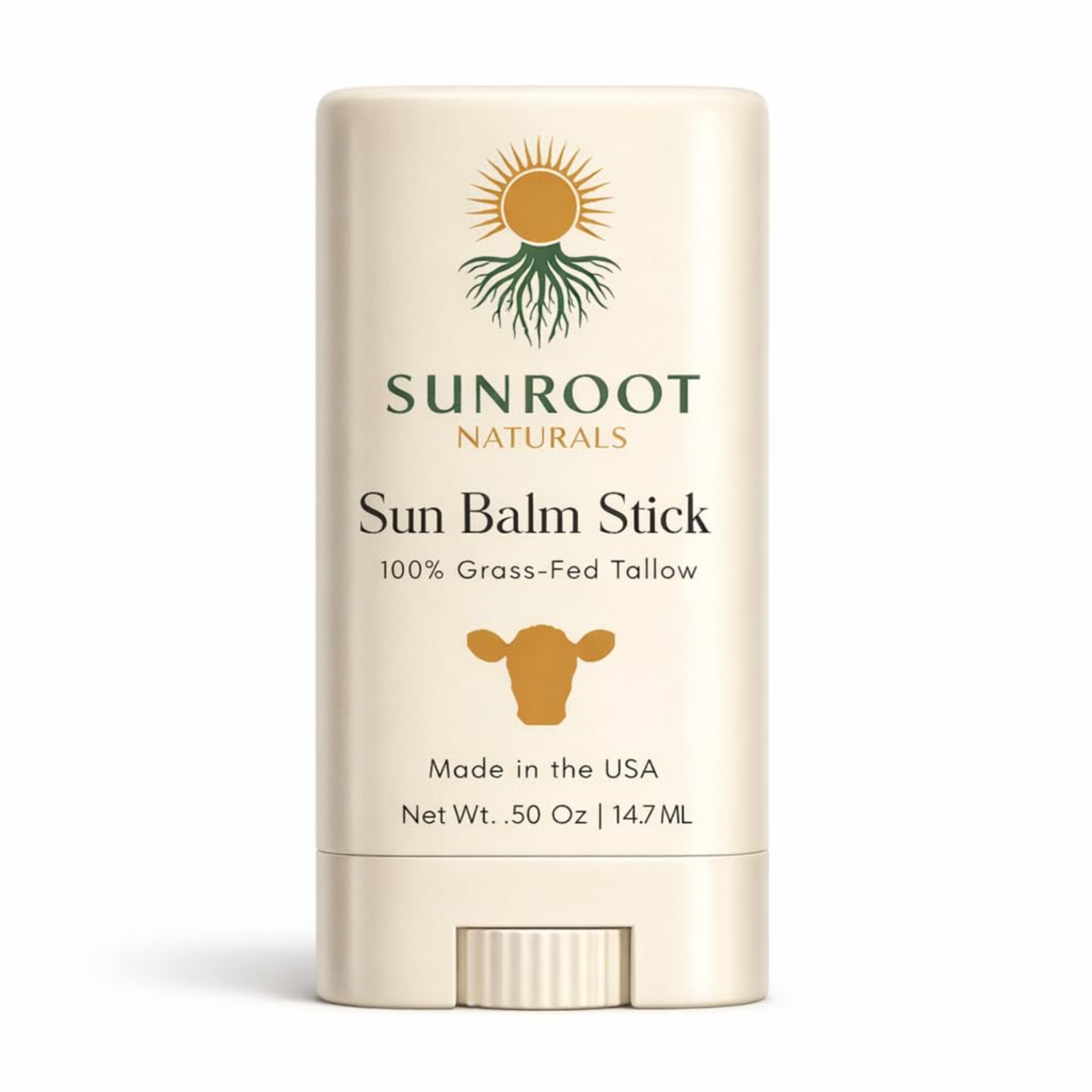 Sunroot Naturals Sun Balm Stick – 15% Zinc Oxide Mineral Formula with Grass-Fed Tallow (0.5 oz, Vanilla Scent)
