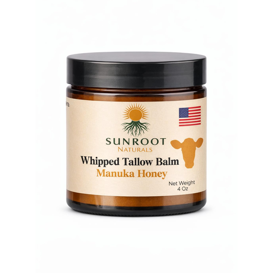 Sunroot Naturals Unscented Whipped Tallow Balm with Manuka Honey – Natural Face & Body Moisturizer (4 oz)