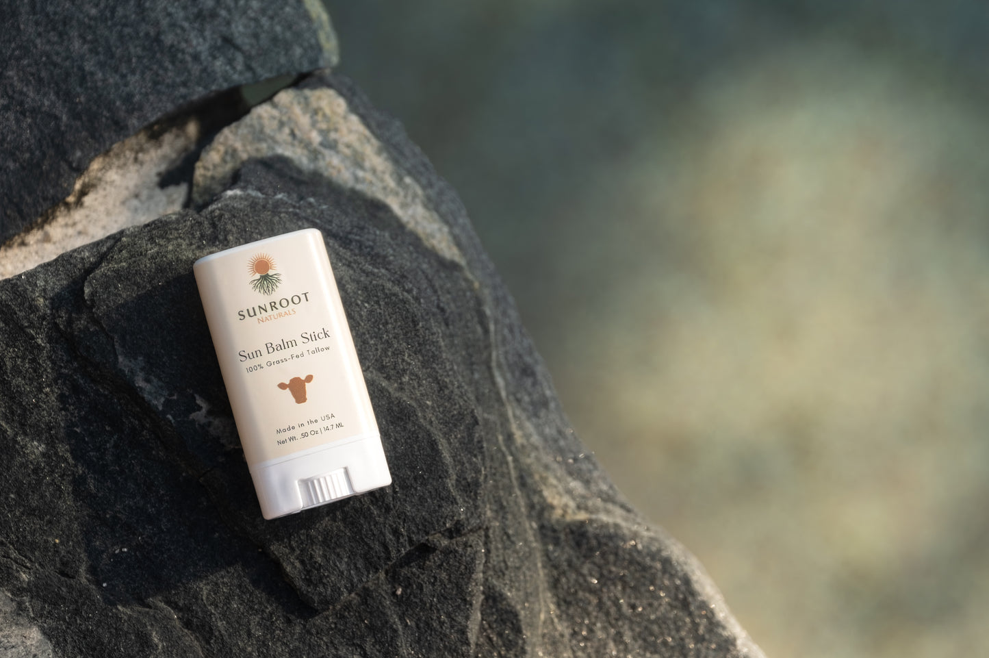 Sunroot Naturals Sun Balm Stick – 15% Zinc Oxide Mineral Formula with Grass-Fed Tallow (0.5 oz, Vanilla Scent)