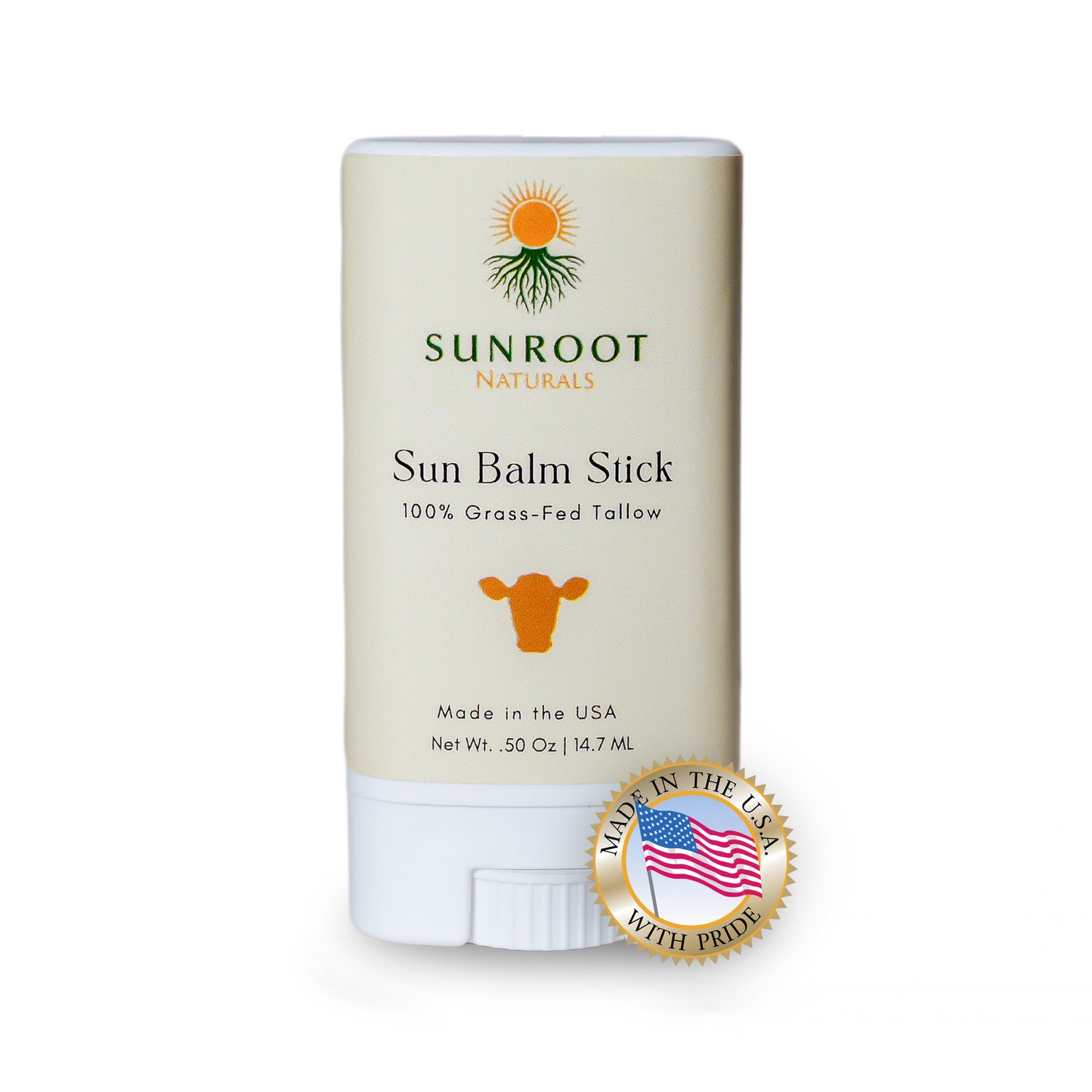 Sunroot Naturals Sun Balm Stick – 15% Zinc Oxide Mineral Formula with Grass-Fed Tallow (0.5 oz, Vanilla Scent)