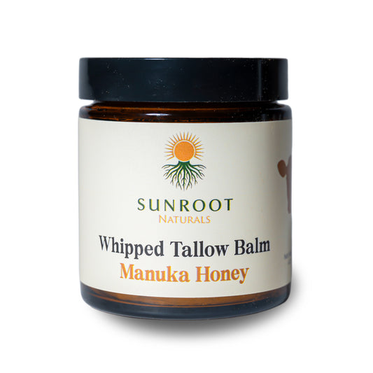 Sunroot Naturals Unscented Whipped Tallow Balm with Manuka Honey – Natural Face & Body Moisturizer (4 oz)