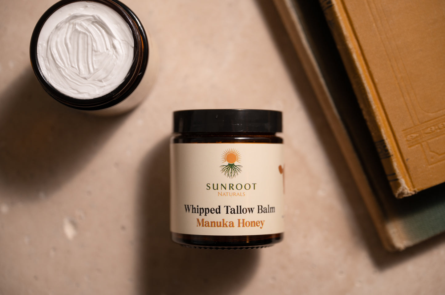 Sunroot Naturals Unscented Whipped Tallow Balm with Manuka Honey – Natural Face & Body Moisturizer (4 oz)