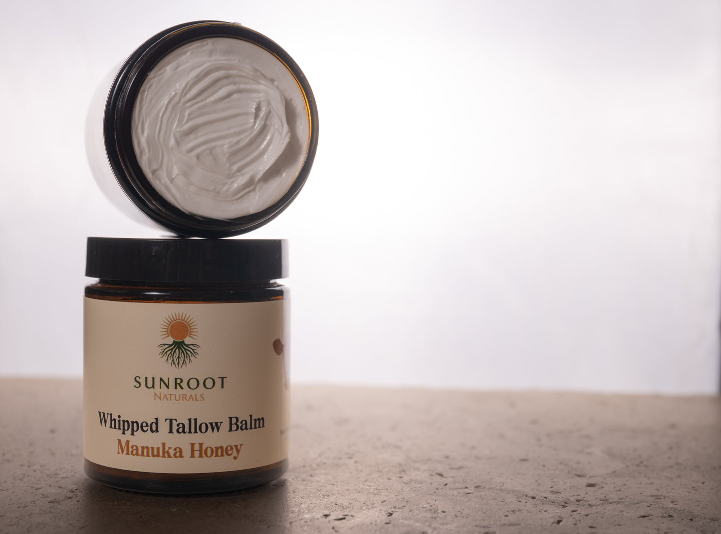 Sunroot Naturals Unscented Whipped Tallow Balm with Manuka Honey – Natural Face & Body Moisturizer (4 oz)