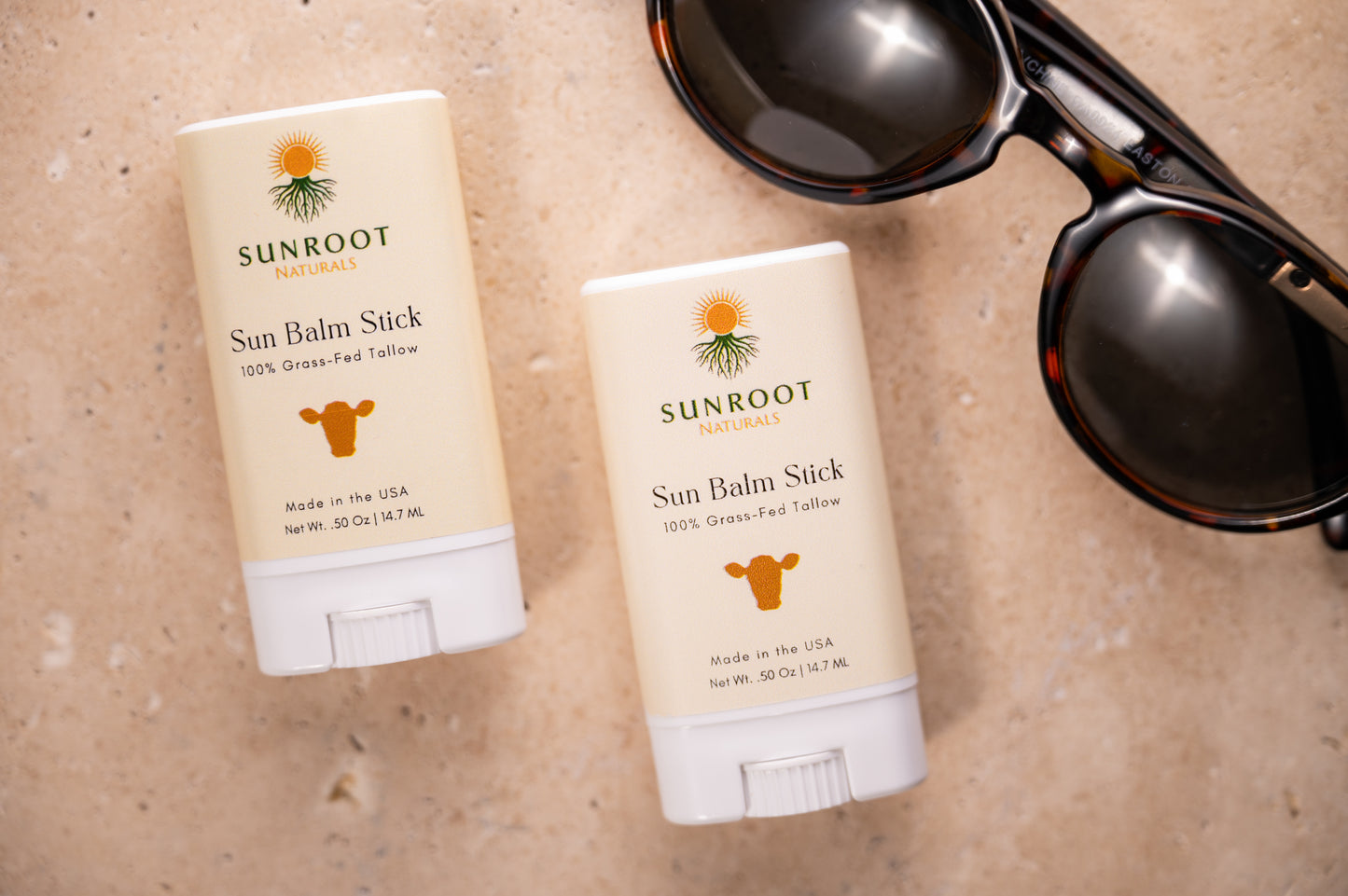 Sunroot Naturals Sun Balm Stick – 15% Zinc Oxide Mineral Formula with Grass-Fed Tallow (0.5 oz, Vanilla Scent)